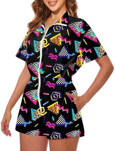 lot 4188 image: UOUA 80s Outfit Women 90s Jumpsuit Costume One-Piece Workout Track Suit Party Retro Clothing Black Print S