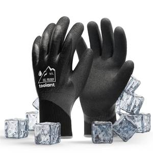 lot 4220 image: Waterproof Gloves for Men and Women, Freezer Gloves with Grip, Double Nitrile Dipped for Extreme Oil Repellent, for Construction, Mechanics, Mining, Plumbing, Black, Large