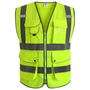 lot 4225 image: JKSafety 9 Pockets Class 2 High Visibility Zipper Front Safety Vest With Reflective Strips,Meets ANSIISEA Standard (Large, 150-Yellow)