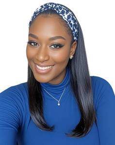 lot 4236 image: QUEENTAS 16 Inch Black Headband Wig for Black Women Straight Wear and Go Glueless Wig Synthetic Heat Resistant Hair for Daily Use Dating Shoulder Length Bob(1B Black)