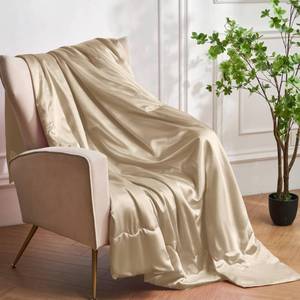 lot 5791 image: YASMENG Taupe Cooling Satin Throw Blanket 90 x 90 Inches Soft Lightweight Silky Bed Blanket for Couch, Sofa, Camping, Bed, Outdoor, Travel, Car