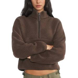 lot 5794 image: Yioaga Fleece Sweatshirts for Women Cropped Long Sleeve Half Zip Pullover Sherpa Jacket Warm Fuzzy Coats with Pockets(Brown,M)