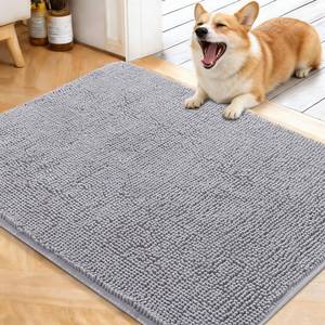 lot 5795 image: OLANLY Dog Door Mat for Muddy Paws 40x32, Absorbs Moisture and Dirt, Absorbent Non-Slip Washable Doormat, Quick Dry Chenille Mud Mat for Dogs, Entry Indoor Entryway Carpet for Inside Floor, Light Grey