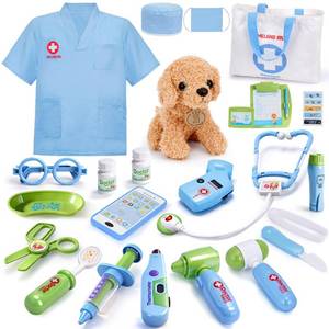 lot 5799 image: Meland Toy Doctor Kit for Kids - Pretend Play Doctor Set with Dog Toy, Carrying Bag, Stethoscope Toy & Dress Up Costume - Doctor Play Gift for Kids Toddlers Ages 3 4 5 6 Year Old for Role Play