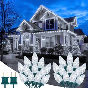 lot 5813 image: Brightown 2 Pack Total 132ft 200LED Outdoor C9 LED Christmas String Lights, Plug-in Connectable Waterproof Roofline String Lights for Outside Christmas Holiday Decor