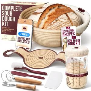 lot 5819 image: Superbaking Sourdough Starter Kit, 9 Splinter-Free Banneton Bread Proofing Basket Set with Non-Stick Silicone Dough Sling & Glass Starter Jar Kit, Sourdough Bread Baking Supplies, Sourdough Tools