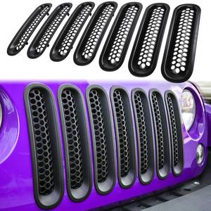 lot 5822 image: 7PCS Front Grill Mesh Inserts for Jeep Wrangler JK JKU Unlimited 2007 2008 2009 2010 2011 2012 2013 2014 2015 2016 2017 2018 Grille Guard Cover Trim Clip-in Exterior Accessories (Matte Black)