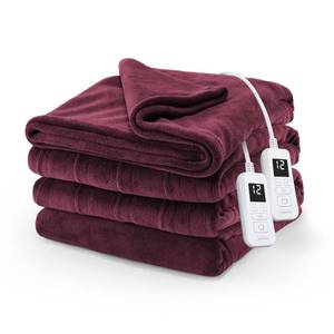 lot 5825 image: Sunbeam Electric Royal Luxe Microplush Heated Blanket, 12 Heat Settings, 12-Hour Selectable Auto Shut-Off, Fast Heating, Warm and Cozy, Cabernet Color, King, 90 x 100