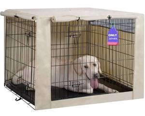 lot 5826 image: HiCaptain Dog Crate Cover 54.0 L x 37.0 W x 45.0 H with Breathable Mesh, Durable Heavy Duty Kennel Cover, Dual Zippered Panels, Windproof Waterproof UV-Resistant(Beige)