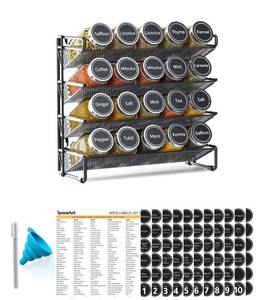 lot 5828 image: SpaceAid Spice Rack Organizer with 20 Spice Jars, 386 Spice Labels, Chalk Marker and Funnel Set for Cabinet, Countertop, Pantry, Cupboard or Door & Wall Mount - 20 Jars, 9.8 W � 10.8��H, Black