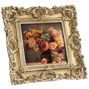 lot 6004 image: eletecpro 4x4 Vintage Picture Frame with Real Glass Cover, Ornate Antique Photo Frame, Display 4x4 Picture for Tabletop or Wall Hanging, Gold Home Decor for Gallery Art
