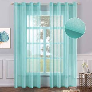 lot 6006 image: MIULEE 2 Panels Turquoise Semi Sheer Window Curtains Elegant Grommet Top Window Voile DrapesTreatment Aqua Blue Linen Textured Panels for Bedroom Living Room Decor (54X84 Inches)