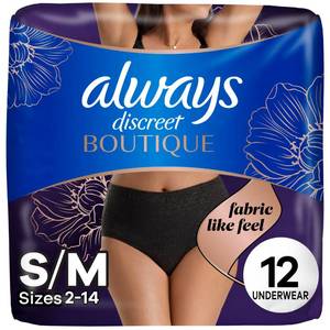 lot 6012 image: Always Discreet Boutique Incontinence and Postpartum Underwear for Women, Maximum Protection, SmallMedium, Black, 12 Count