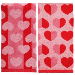 lot 6014 image: WovWeave 2 Pack Valentines Hand Towels Red Pink Love Heart Terry Valentines Cotton Jacquard Dish Towels Set for Bathroom Kitchen Drying Cleaning Home Wedding Supplies 13.78  x 29.53 