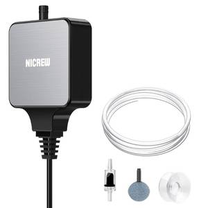 lot 6015 image: NICREW Nano Silent Aquarium Air Pump Black, Aquarium Aerator with Accessories for Up to 10 Gallon Fish Tank, Super Quiet, 0.3 Lmin, 1.5 Watts