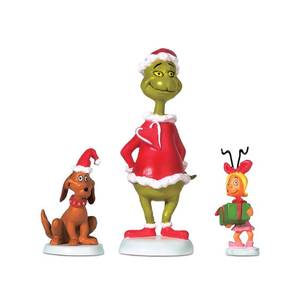 lot 6030 image: Department 56 Dr. Seuss Grinch Village Accessories Grinch, Max and Cindy Lou-Who Figurine Set, 3pc Set, Various Sizes, Multicolor