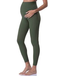 lot 6032 image: POSHDIVAH Womens Maternity Leggings Over The Belly Pregnancy Yoga Pants Active Wear Workout Leggings Army Green Large