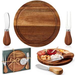 lot 6033 image: Maxcheck 1 Set Baby Shower Bridal Game Prizes for Winners Round Cheese Board Set Wood Mini Charcuterie Board with Knives and Forks Thank You Card with Gift Box for Guests Wedding (Acacia)