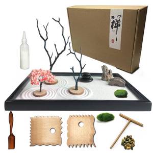 lot 6048 image: Aovoa Zen Garden for Desk, Japanese Zen Garden Kit with Sand Stamp Sphere and Essential Accessories, Mini Zen Sandbox Office Decor Kit for Relaxation, Meditation Gift