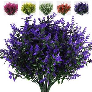 lot 6049 image: RECUTMS Artificial Greenery Lavender Fake Shrubs Flowers 8 Bundles UV Resistant Hanging Planter Flora Fence Indoor Outside Decor Wedding Table Flowers Arrangement Bouquet Filler (Purple)