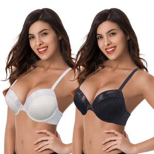 lot 6055 image: Curve Muse Womens Plus Size Add 1 and a Half Cup Push Up Underwire Lace Bras -2PK-Black,Cream-36DDD