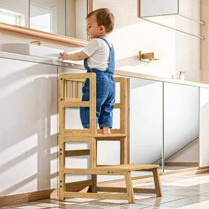 lot 6068 image: COSYLAND Toddler Step Stool with Removable Side Guard - Toddler Kitchen Stool Helper for KitchenBathroomLiving RoomBedroom - 300 lbs Capacity Step Ladder for Kids - Natural