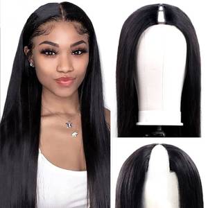 lot 6434 image: Amznlady V Part Wigs Straight Brazilian Virgin Human Hair Wigs for Black Women Upgrade U Part Wigs Glueless Full Head Clip In Half Wig V Shape Wig No Leave Out180% Density Natural Color 16 Inch