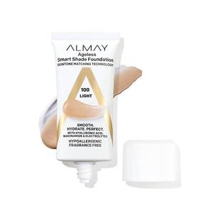 lot 6436 image: Almay Anti-Aging Foundation, Smart Shade Face Makeup with Hyaluronic Acid, Niacinamide, Vitamin C & E, Hypoallergenic-Fragrance Free, 100 Light, 1 Fl Oz (Pack of 1)