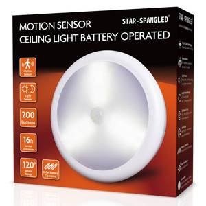 lot 6441 image: STAR-SPANGLED 6.3�� Motion Sensor Ceiling Light Indoor AA or D-Cell Battery Operated for Hallway, Stairs, Basement, Garage, Laundry Area, Closet, Natural White, AA to D Battery Adapters Included