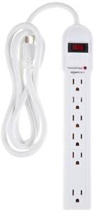 lot 6444 image: Amazon Basics Surge Protector Power Strip, 6-Outlet, 790 Joules, Circuit Breaker, LED Indicator, 6ft Extension Cord, White