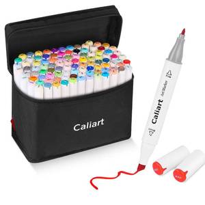 lot 6453 image: Caliart Markers, 100 Colors Dual Tip Art Markers Sketch Pens Permanent Alcohol Based, with Case for Adults Artists Drawing Illustration Sketching Coloring (White Barrel)