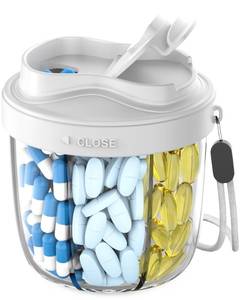 lot 6456 image: Cute Pill Organizer,Pill Dispenser with 7 Large Compartments,Portable Pill Bottle Box with Wide Opening for Easy Use, Anti-Mix Pills Organizer for Travel,Includes 20 Pcs Sticky Labels(Gray)