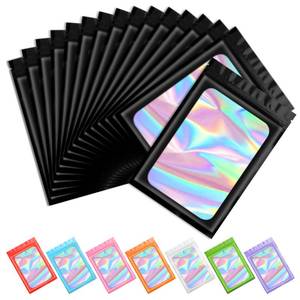 lot 6459 image: Funfery 100 pcs Black Mylar Holographic Resealable Bags,Clear Packaging Bag Odor Proof Foil Pouch Bag for Food Storage, Lipgloss, Jewelry, Eyelash Packaging for Small Business - 3x4.7 Inch