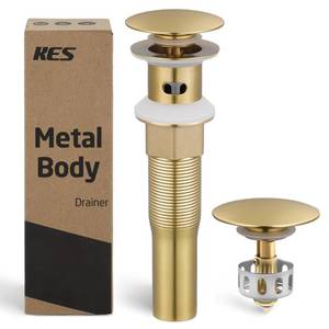 lot 6479 image: KES All Metal Bathroom Sink Drain with Strainer Basket Hair Catcher Anti Clog Pop Up Drain Stopper for Vanity Vessel Sink with Overflow, Rustproof 188 Stainless Steel Brushed Gold, S2013A-BZ