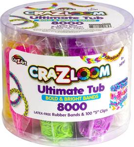 lot 6481 image: Cra Z Art Cra-Z-Loom Ultimate Tub 8000 Latex Free Rubber Bands and 100 ��S�� Clips for Making Crafts in Bold and Bright Colors, multi