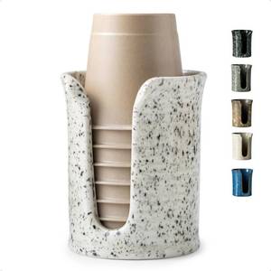lot 6482 image: YHOJOY Bathroom Cup Dispenser 3 Oz, Bathroom Cup Holder for Dixie Cups Mouthwash Cup Dispenser, Small Paper Cups Holder for Bathroom Countertop, Ceramic, Speckled White
