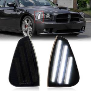 lot 9416 image: FetonAuto White Front Bumper LED Side Marker Lights Assembly for 2006-2010 Dodge Charger Daytona RT SE SRT8 SXT, Smoked Lens Driver Passenger Corner Signal Lamps