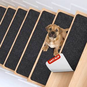 lot 9418 image: MBIGM 8 X 30 (15 in Pack) Non-Slip Carpet Stair Treads Non-Skid Safety Rug Slip Resistant Indoor Runner for Kids Elders & Pets with Reusable Adhesive - Black - Carpet Pads for Stairs