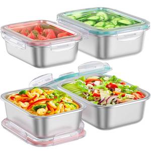 lot 9424 image: Fyrnova 8 PCS Food Storage Containers with Lids Airtight, Stainless Steel Containers Set for Kitchen Storage, Meal Prep, Lunch Containers, MicrowaveDishwasher Safe (41oz & 24oz)