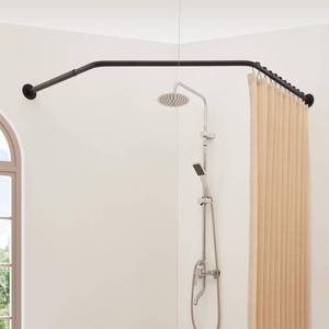 lot 9425 image: Mirooyu Corner Shower Curtain Rod, Diamond Shaped Both Sides 22-34.8, Middle 2843.712.2 Heavy Duty NEO Angle Shower Pole for Bathroom Bathtub with 12 Hooks & Ceiling Support - Matte Black