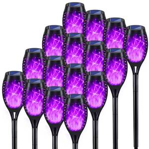 lot 9428 image: KYEKIO 16Pack Purple Halloween Yard Decorations Outside, Solar Powered Outdoor Lights with Flickering Flame for Outside Halloween Decorations, Solar Garden Lights Outdoor Waterproof for Patio Decor