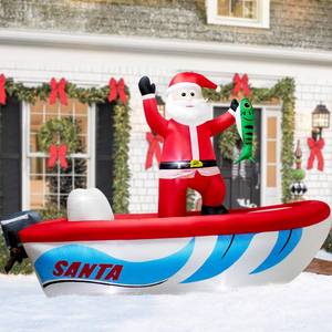 lot 9429 image: 10FT Long Christmas Inflatable Santa Fishing on a Boat,Christmas Captain Santa Claus Outdoor Blow up Inflatable Santa Giant Garden Yard Lawn Decor