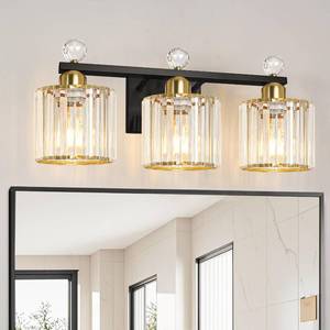 lot 9438 image: Lxybcce Black and Gold Bathroom Vanity Light, 3-Lights Crystal Vanity Lights for Bath, Modern Bathroom Light Fixture Over Mirror, Wall Mount Lights with Clear Crystal Glass for Bedroom Living Room