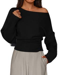 lot 10035 image: PRETTYGARDEN Women Off The Shoulder Sweater 2026 Fall Trendy Long Batwing Sleeve Knit Pullover Going Out Tops Winter Clothing (Black,Medium)