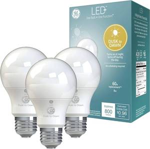 lot 10045 image: GE LED Dusk to Dawn A19 LED Light Bulbs, Automatic OnOff Outdoor Light, 8.5W, Soft White (1 Pack)