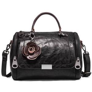 lot 10050 image: Dayfine Women Satchel Bags Faux Leather Top Handle Handbags Boston Crossbody Bags Flower Pendant Zipper Purse Shoulder Bag