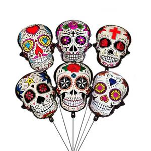 lot 10054 image: 6Pcs Sugar Skull Balloons Day of The Dead Foil Balloons for Halloween Dia De Los Muertos Celebrations Birthday Baby Shower Wedding Party Decor