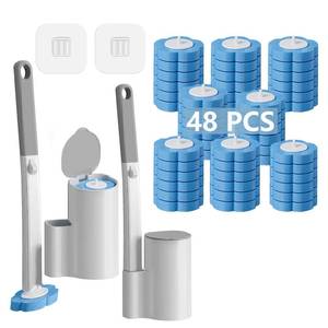 lot 10062 image: Ucaimao 2 Pack Disposable Toilet Brush and Holder Set,Extended Handle with 48 Cleaner Refills Toilet Brush for Toilet Bowl Cleaners,Bathroom Cleaning, Bathtub - Blue (Ocean Fresh Scent)