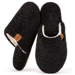 lot 10063 image: EverFoams Womens Fuzzy Slip-on Slippers Warm Cozy Soft Lightweight Memory Foam Indoor House Shoes Black, 9-10 US