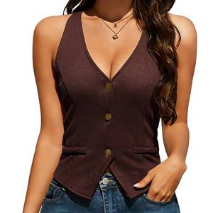 lot 12383 image: Womens Waistcoat Vest Top V-Neck Racerback Suit Vests Dressy Casual Suits Vest Button Down Versatile Blazer Vests
